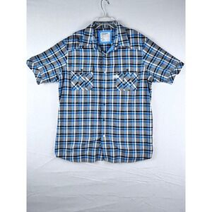 Rocawear Mens XL Short Sleeve Button Down Plaid Shirt Blue Grey Black Casual